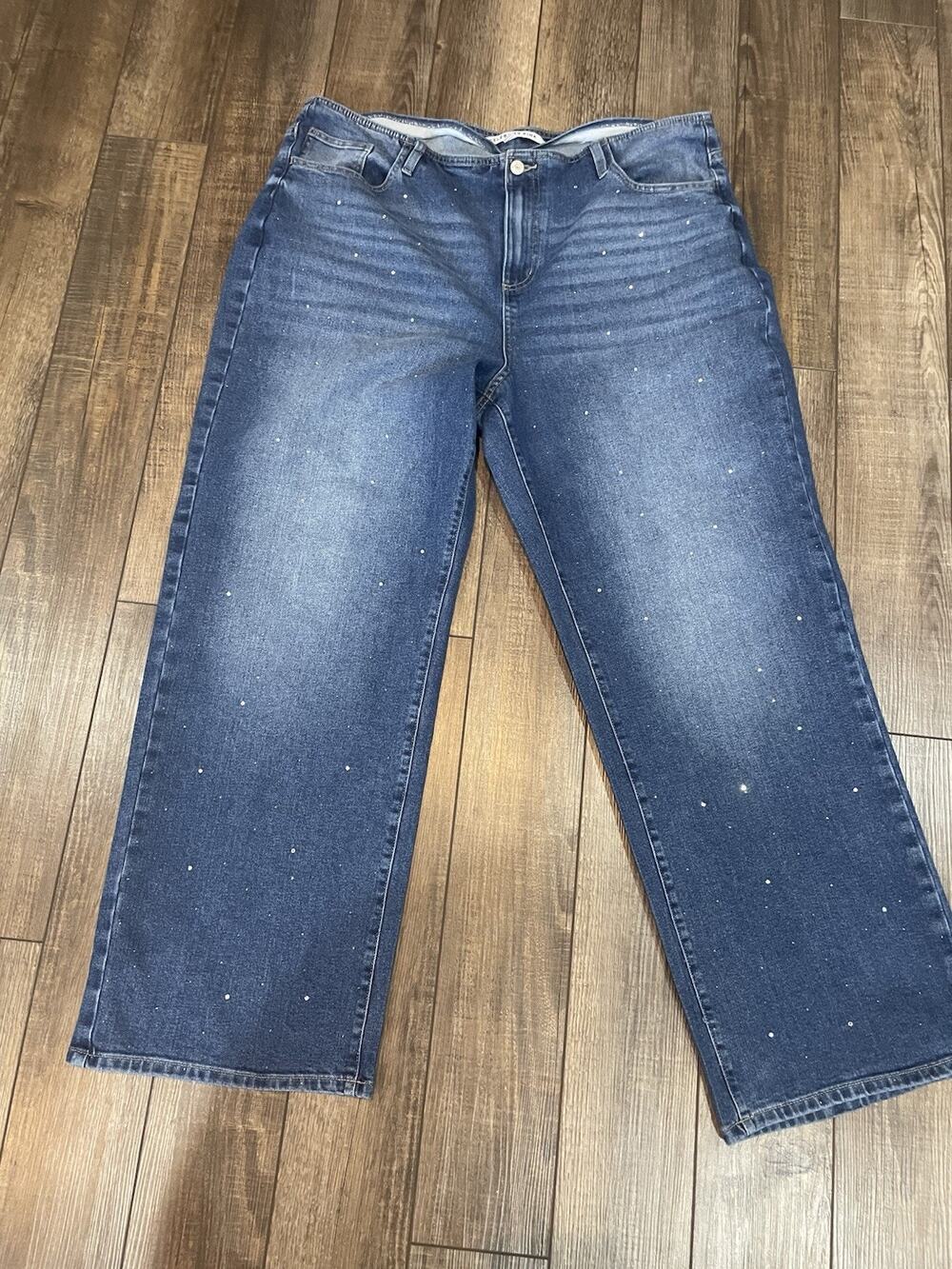 Celebrity Pink Studded Wide Leg Baggy Mom Jeans Plain Pocket Medium Wash Sz 2X